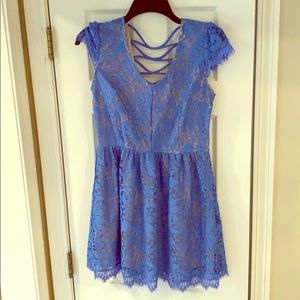 Eyelash Lace Overlay Dress with Crisscross back